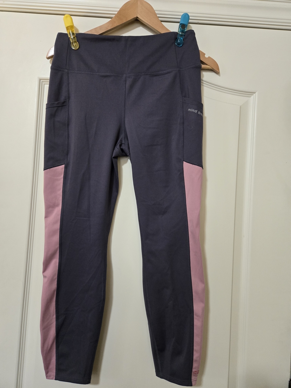 Peace Love World Charcoal Track Athletic Leggings with Pink Side Panels